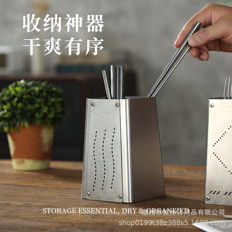 304 Stainless Steel Commercial Chopsticks, Knives, Forks, Spoons, Draining Bucket, Restaurant Tableware Storage Organizer, Vintage Industrial Style