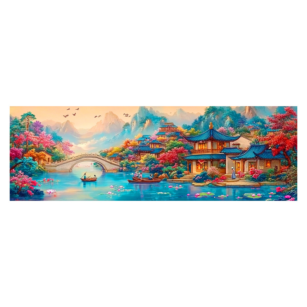 [Algodón importado] Mona Lisa real bordado a mano borracho Jiangnan nuevo paisaje decoración de estilo chino estudio bordado manual image 5
