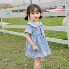 女童夏裝連衣裙寶寶網紅洋氣兒童個性潮牌韓版海軍學院愛心公主裙