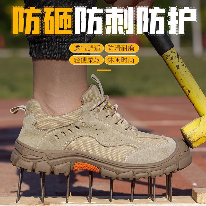 Hombre ligero transpirable anti-golpe anti-perforación anti-desgaste soldadura sitio de trabajo adhesivo zapatos de trabajo zapatos de verano zapatos de tacones planos ventas calientes
