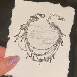 清冷感多层金属水滴流苏手链韩系ins风小众设计叠戴手饰