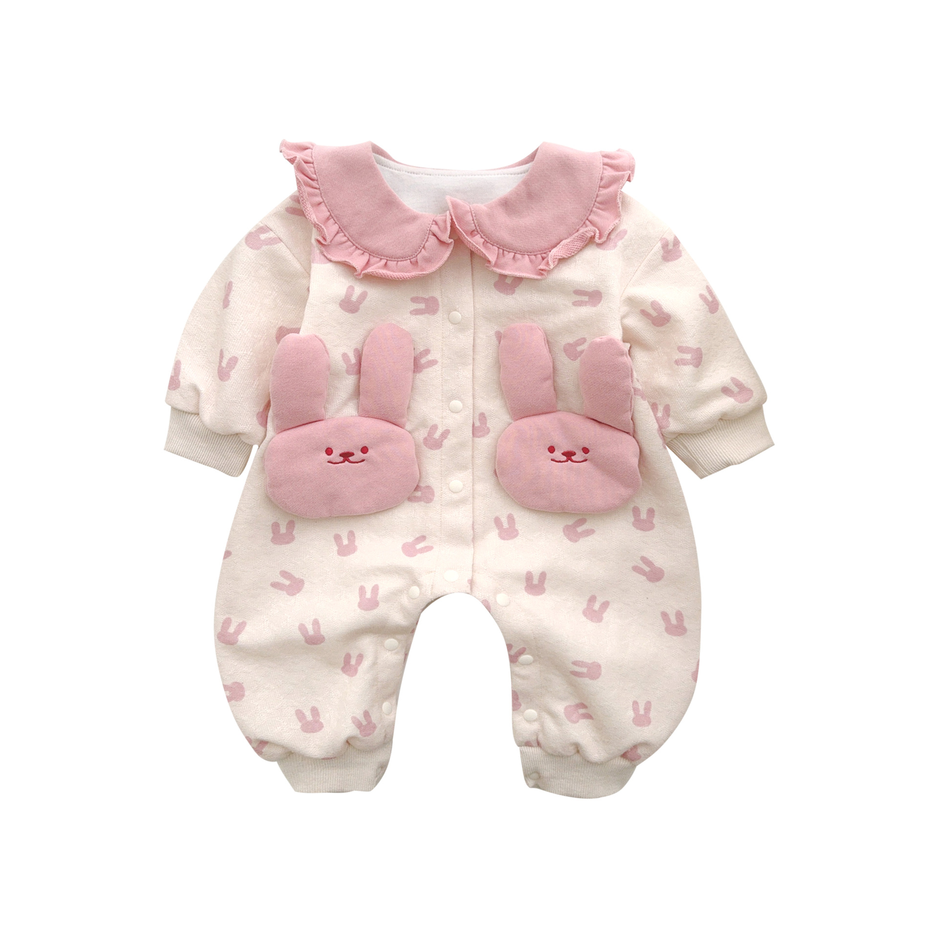 Ropa de otoño para bebés súper lindos, ropa de una pieza de algodón de primavera y otoño para bebés, ropa de salida, lindo conejo, luna llena, cien días