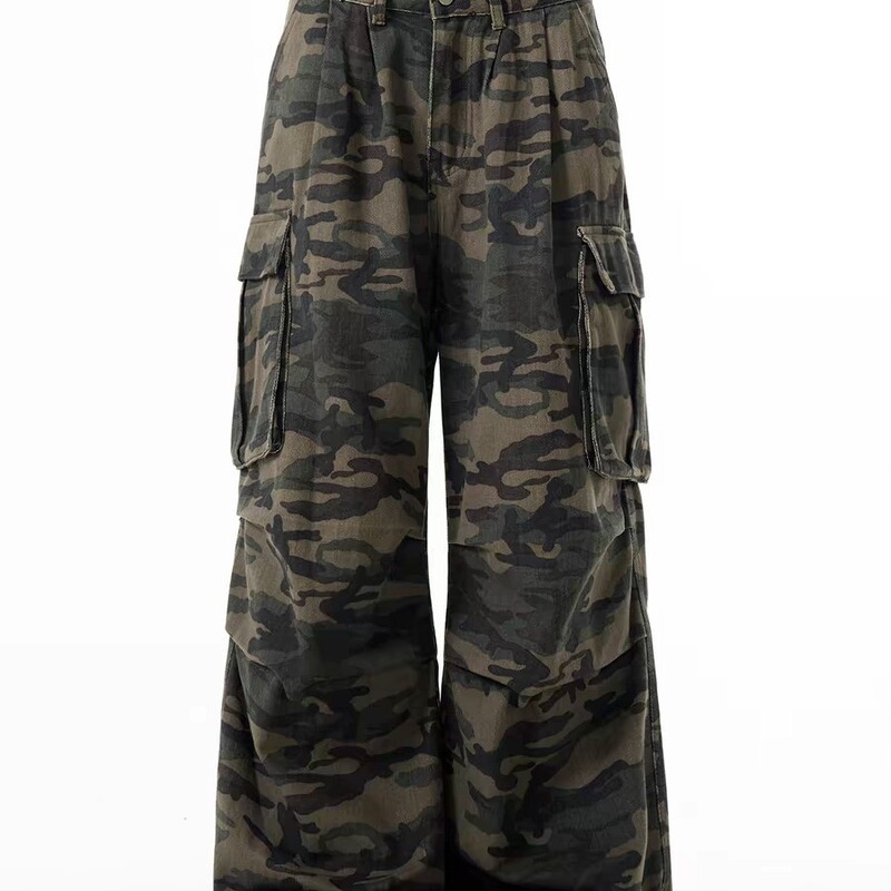 American Retro Camouflage Pants Design Sense Cover Pants Trendy Brand Trendy Straight Leg Wide Leg Lazy Jeans for Men and Women
