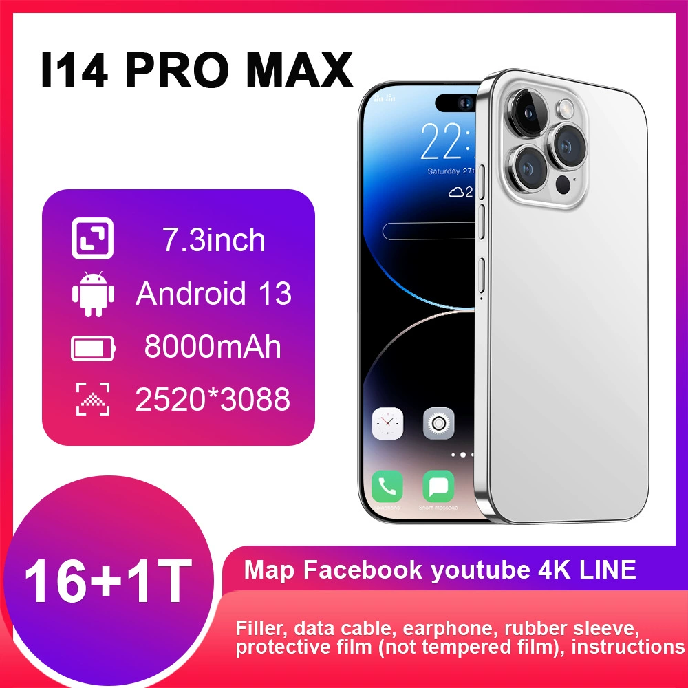 Мобильный телефон i14 14ProMax, Intel Core i14, 7,3-дюймовый широкий экран, Android, 16+1 ТБ