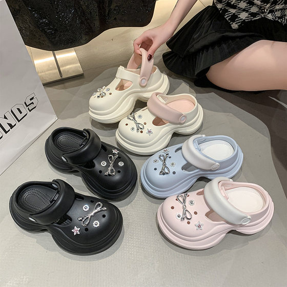 Fairy Style Rhinestone Hole Shoes Women's Spring and Summer 2025 New Style Outer Wear Holiday Thick Sole Non-slip Sandals