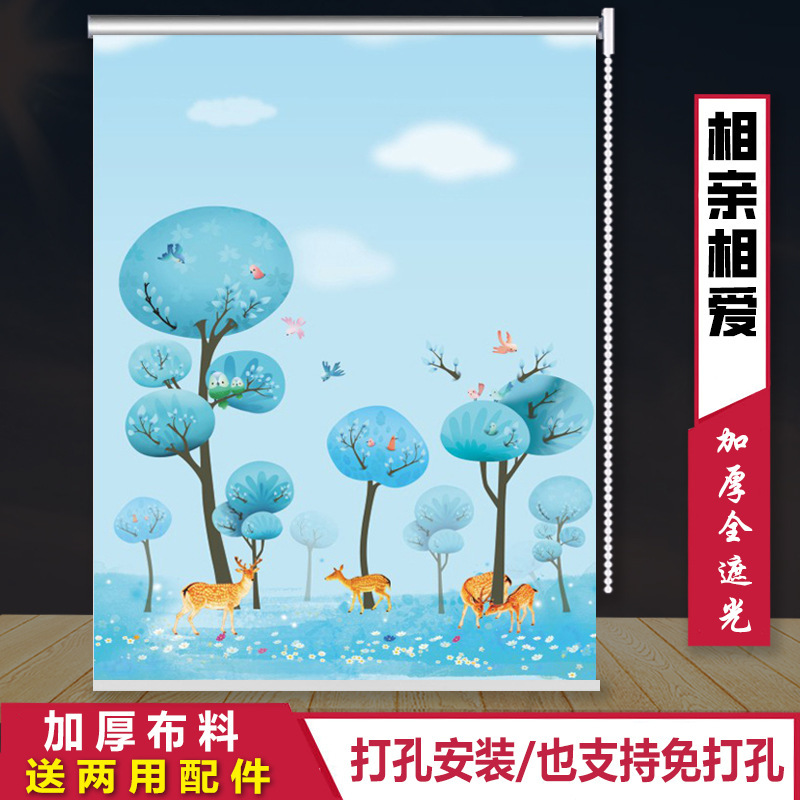 全遮光窗帘拉链卷拉式挂画全套一整套窗帘卧室遮光厨房免打孔|undefined