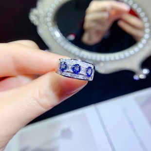 Factory Wholesale Explosions Natural Sapphire Ring S925 Silver Inlaid Main Stone 4*5 Hot Selling in Europe and America