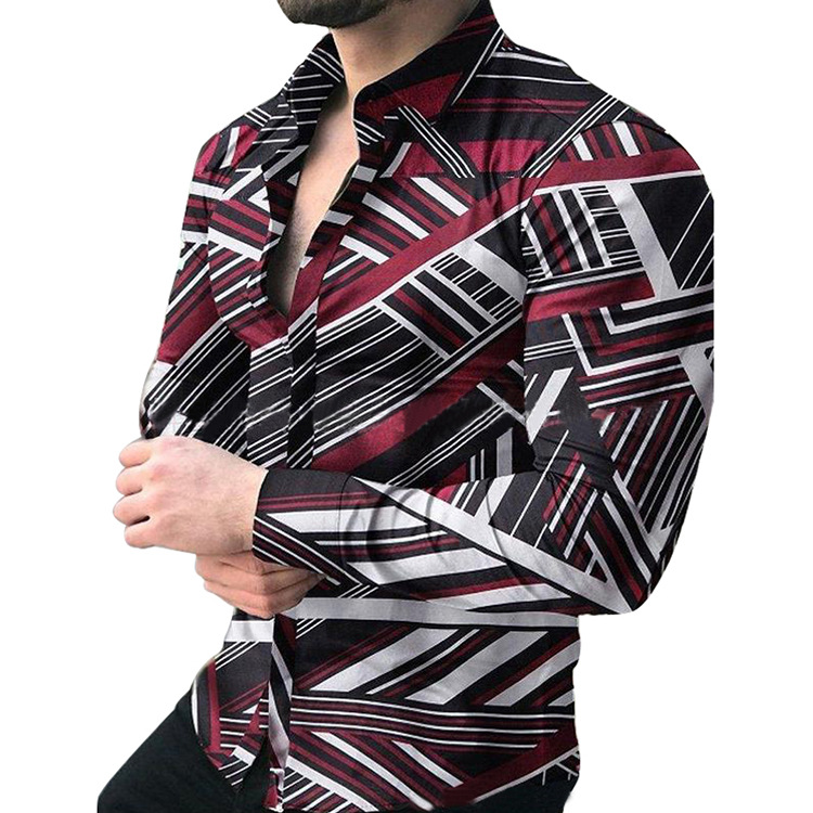 Nueva camisa de manga larga de solapa de los hombres europeos y americanos 3D Impresión digital popular camisa casual superior ventas directas de fábrica