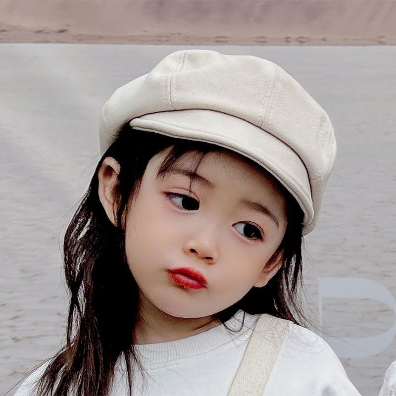 女童贝雷帽时尚韩版鸭舌帽儿童八角小学生花朵帽子春秋冬保暖防风|undefined