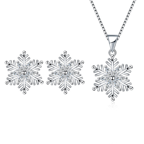 Kuaishou women's pendant clavicle chain creative sweet snowflake necklace pendant earrings earrings set gift