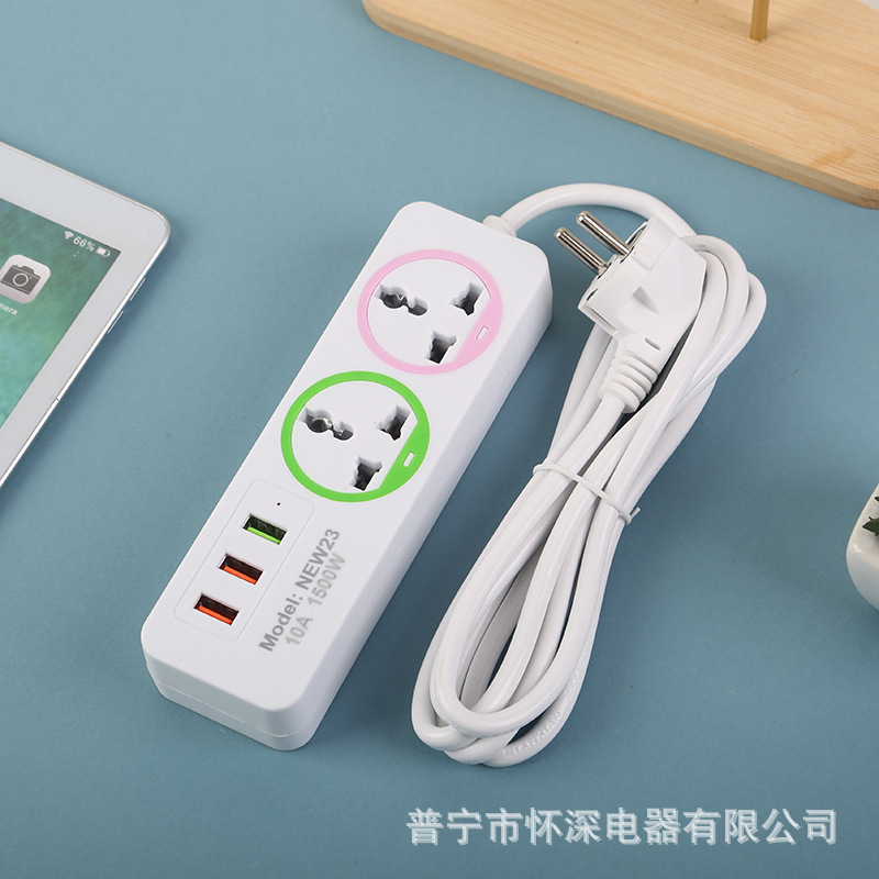 Enchufe de comercio exterior estándar británico estándar europeo estilo americano dos enchufes planos dos seis agujeros 3USB color círculo bolsa indicador de embalaje