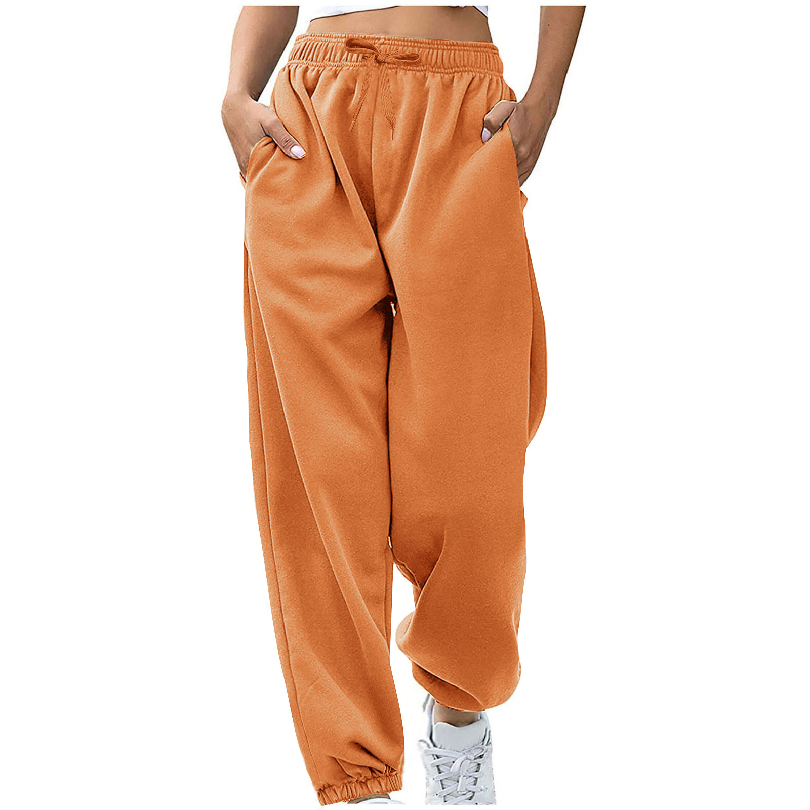 2024 Amazon Cross-border pantalones de mujer europea y americana cintura cuerda bolsillo vellón hogar ocio deportes pantalones sueltos en stock image 17