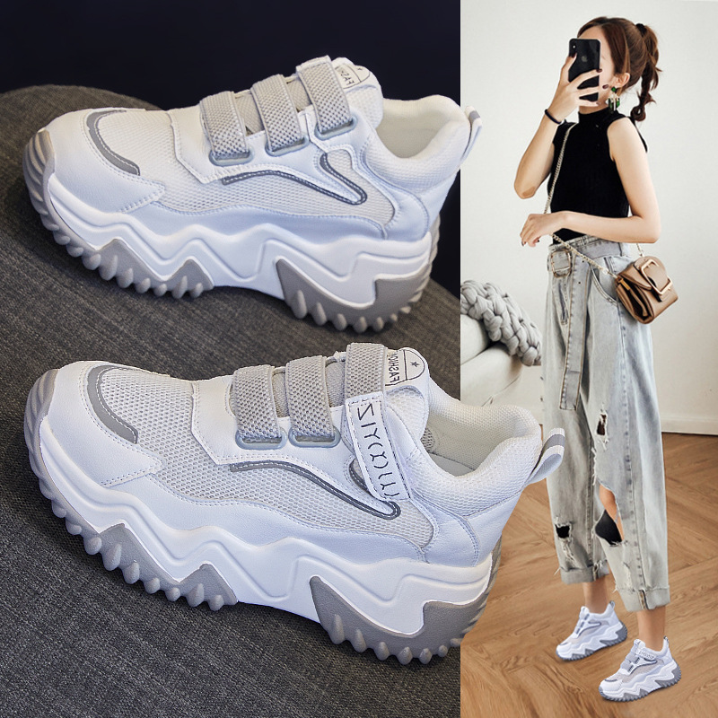 Autumn and winter New Sports women's casual shoes increased in height 8cm breathable platform shoes Velcro daddy shoes women