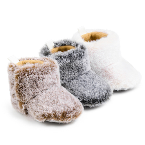 New Autumn/Winter Solid-Color Fleece-Lined Baby Shoes with Velcro Closure, Soft Fabric Sole, Non-Slip Toddler First-Walker Shoes for Babies