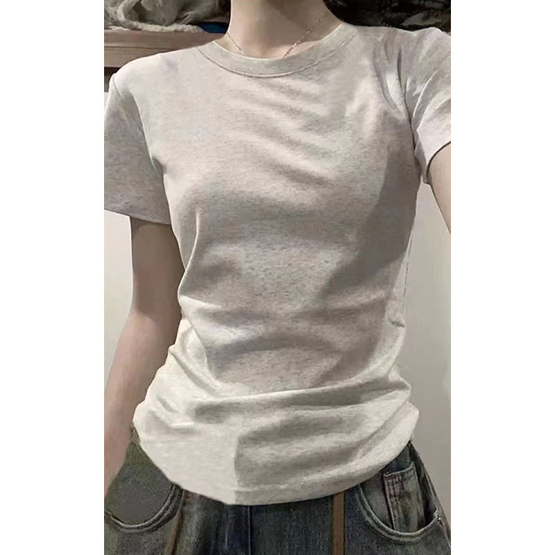 ピュアコットンアメリカンUネックショルダー半袖Tシャツレディース2025夏新作ベーシックインナーレイヤリングカレッジスタイルトップ|undefined