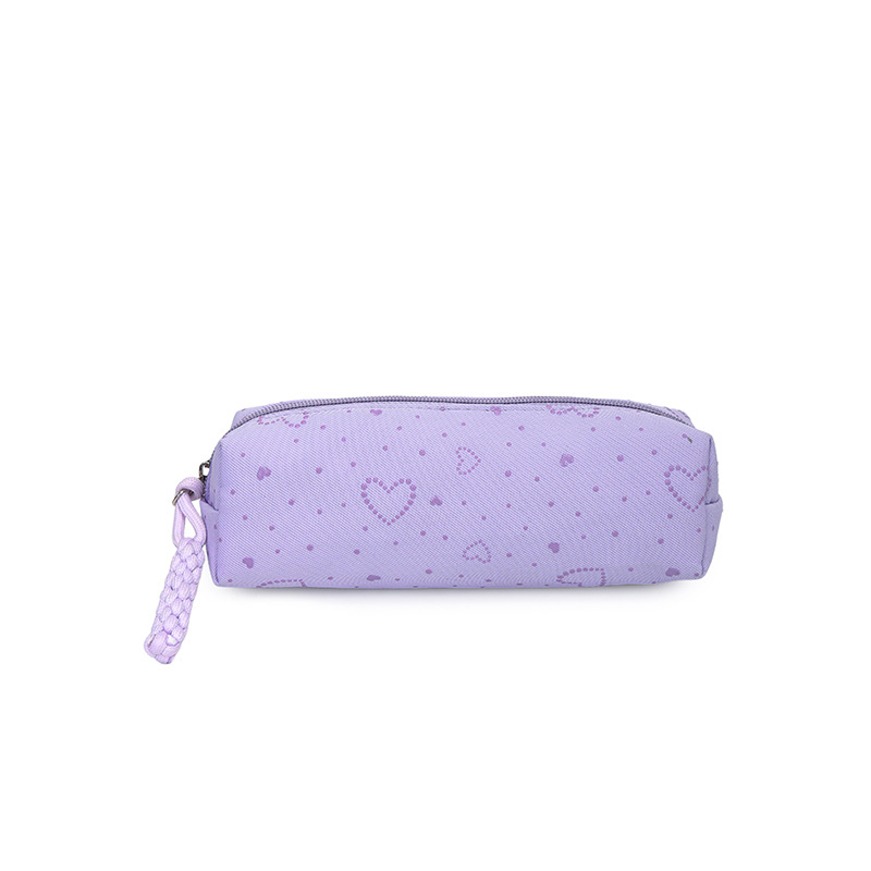 Ins-Style Cute Heart-Shaped Printed Portable Pencil Case, Large-Capacity Student Stationery Storage Bag, Simple Canvas Makeup Bag