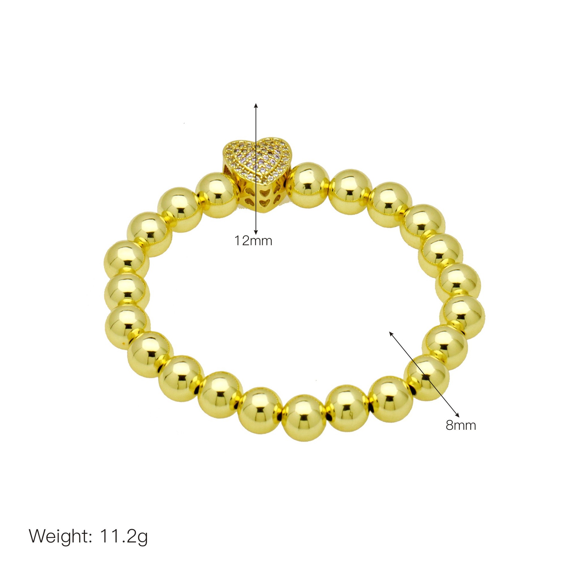Sweet, IG Style Style Copper Beaded Enamel Inlay Heart Shape Zircon Bracelets