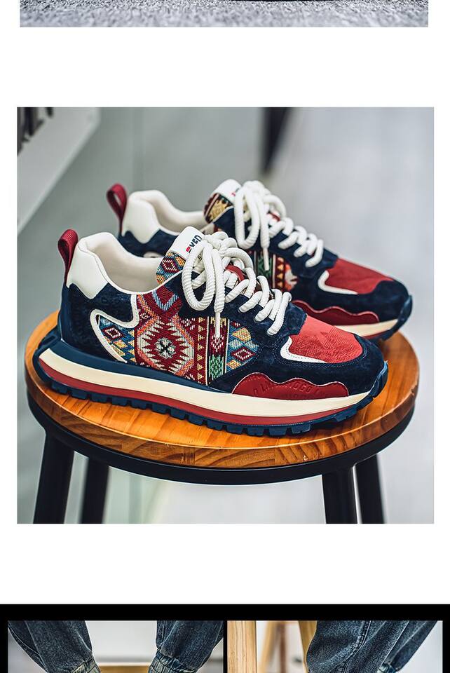 Giày thể thao nam sneaker phong cách bố già, đế dày tăng chiều cao, thân vải thoáng khí, buộc dây — KC002 màu be, KC002 màu đen, KC002 màu đỏ chi tiết 15