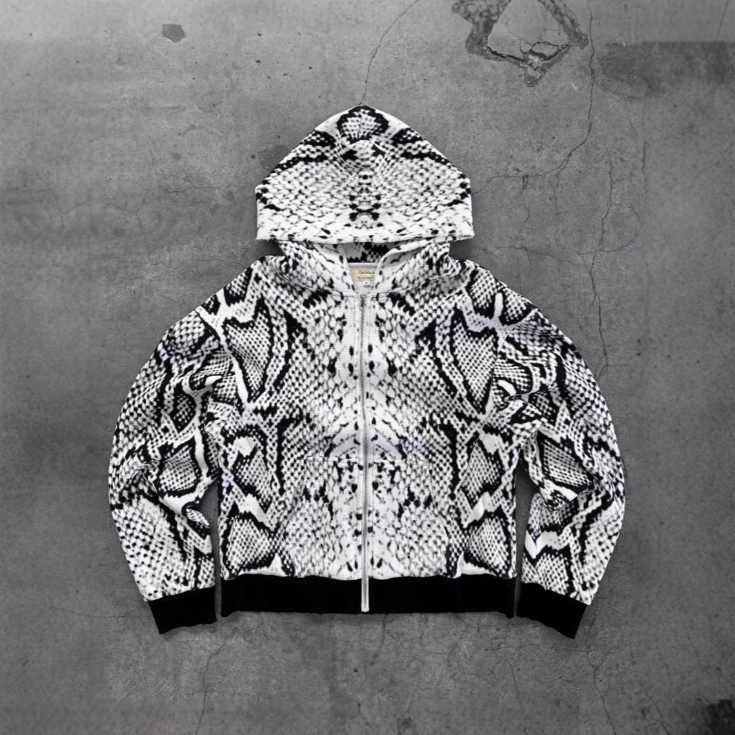 Herrenbekleidung New Ins Style Schöner Python-Print Lose Reißverschluss Hoodie Langarm-Sweatshirt_voghion.com