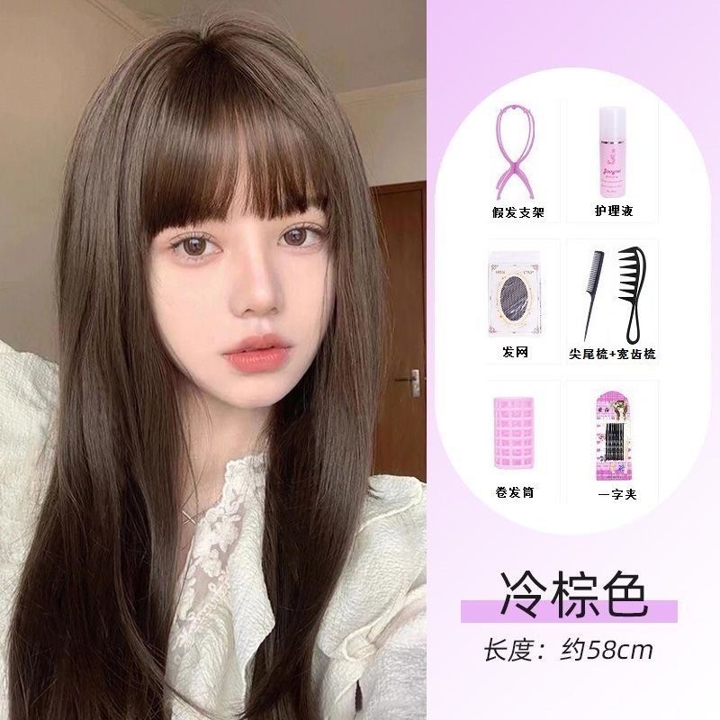 Peruca negra larga y recta para mujeres, simulación de cabello largo, peluca universal, cabello completo