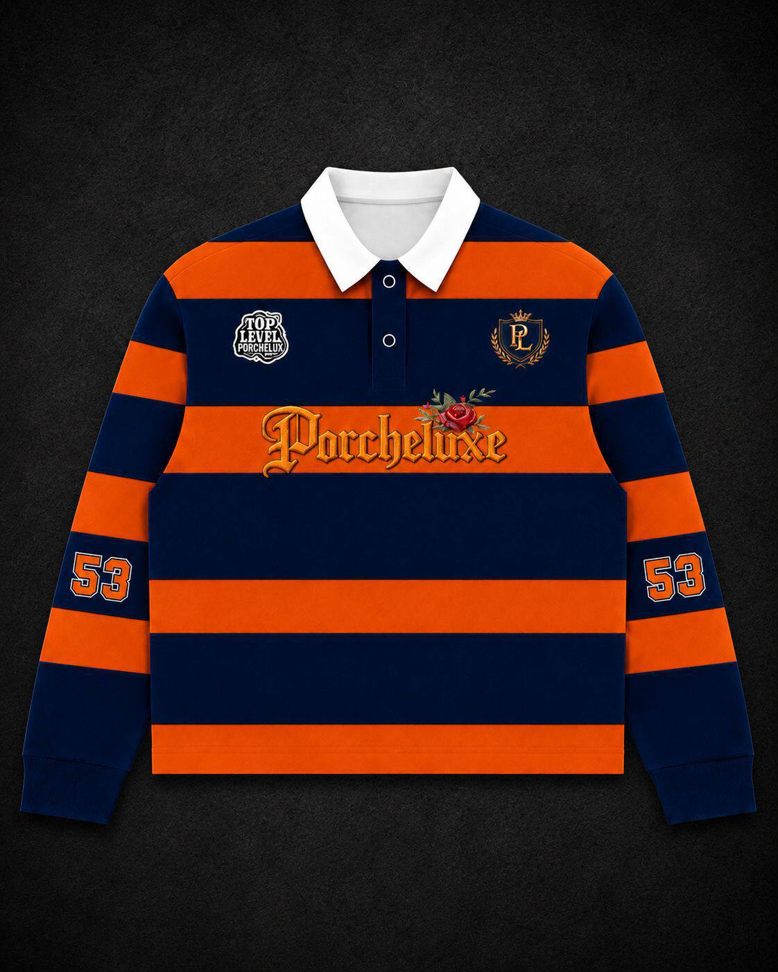 Other Shirt Porcheluxe 3D Print Striped Navy Orange