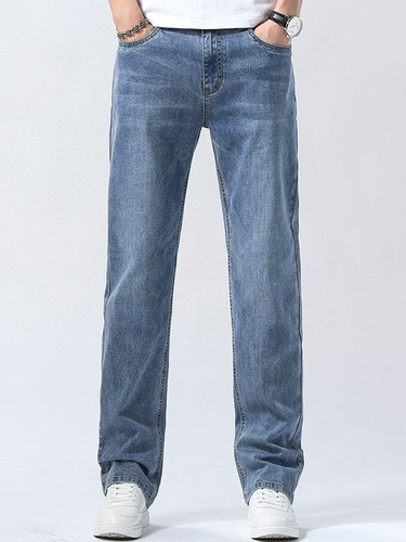 Straight-leg Men's Pants Spring and Summer Trend Brand Jeans Korean Version Elastic Tapered Fit Blue Casual Versatile Long Pants
