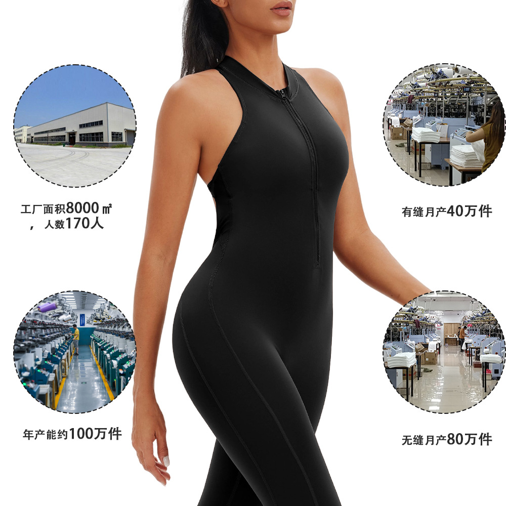 Ropa de yoga de una pieza con cremallera de una pieza desnuda, espalda hueca, pantalones de yoga de una pieza de fitness para correr, mono deportivo