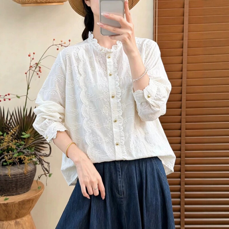 2783 Vintage Ruffled Embroidered Shirt, New Autumn Women's Fashion, Artistic and Youthful Blouse, Casual Stand Collar Shirt for Women 2783 Vintage Ruffled Embroidered Shirt, New Autumn Women's Fashion, Artistic and Youthful Blouse, Casual Stand Collar Shirt for Women