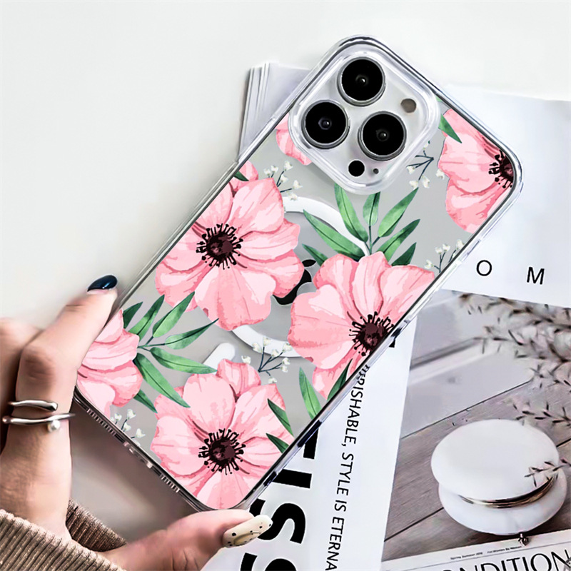 80g Weight iPhone Applicable Brands Phone Cases Classification PC, tpu Material Flower Pattern Sweet Style PC Tpu Flower Sweet Phone Cases Phone Accessories 1