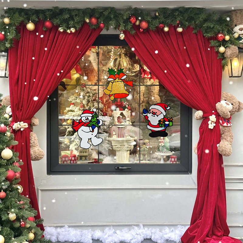 Puertas de vidrio y ventanas de flores pegatinas de dibujos animados pegatinas de ventanas de decoración de Navidad diseño de ventanas de escaparate pegatinas de puerta atmósfera pegatinas estáticas