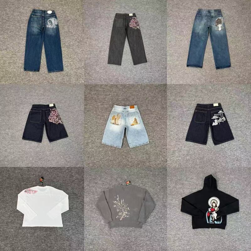 2025 cross-border new derschutze European and American niche fashion brand embroidered cherry blossom casual high-street straight-leg jeans 2025 cross-border new derschutze European and American niche fashion brand embroidered cherry blossom casual high-street straight-leg jeans
