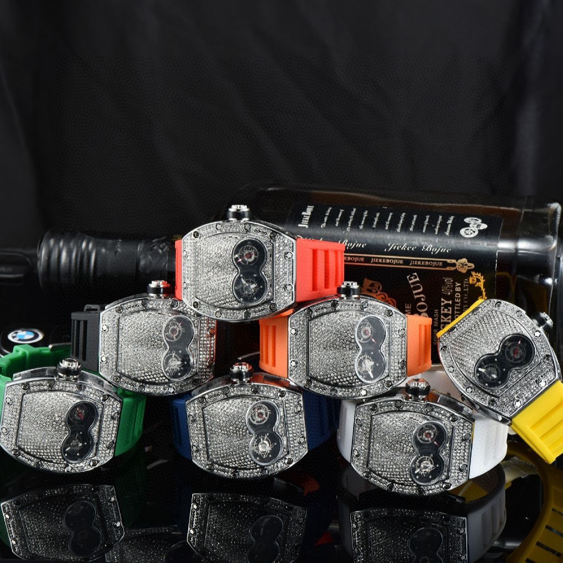 Novo relógio de quartzo masculino com dois olhos e céu estrelado, relógio de pulso personalizado com cravejado de diamantes_voghion.com