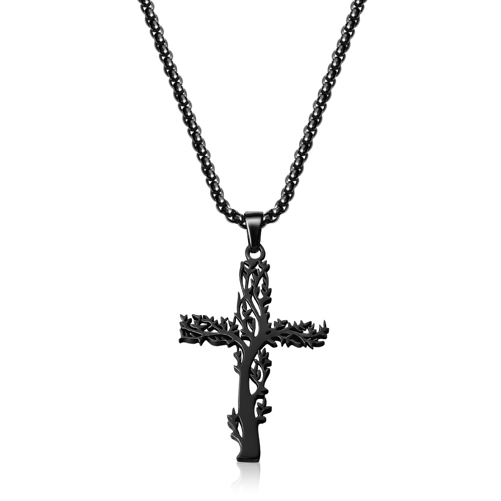 Collier pendentif croix en acier inoxydable pour homme, style hip-hop, avec chaîne à perles polyvalente._voghion.com