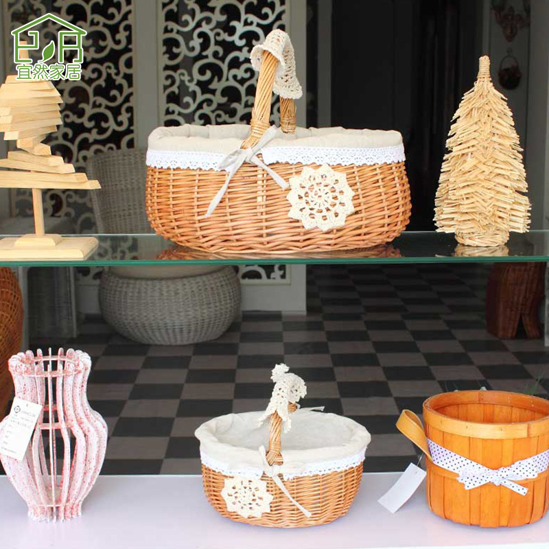 Cesta de almacenamiento de mimbre de ratán cesta de verduras cesta de huevos regalo portátil cesta de picnic cesta de frutas pequeña cesta de bambú tejida cesta de flores