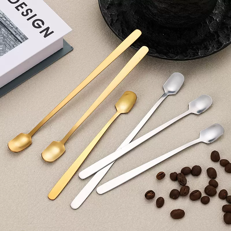 不锈钢勺子方头勺家用长柄搅拌咖啡茶糖玻璃杯勺马克杯配方头勺子