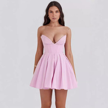 2025秋季新款外贸女装裹胸收腰A字摆短裙ins欧美风蓬蓬裙小礼服