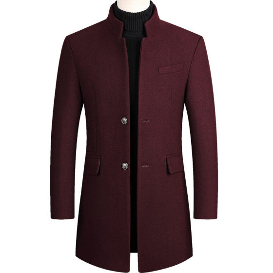 2023 Autumn and Winter Men's Woolen Coat Mid-length Coat Cotton Thickened Men's Coat