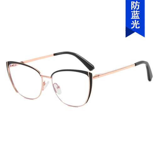 Cross-border European and American ins cat-eye metal glasses frame  new anti-blue light flat mirror painted glasses frame personality