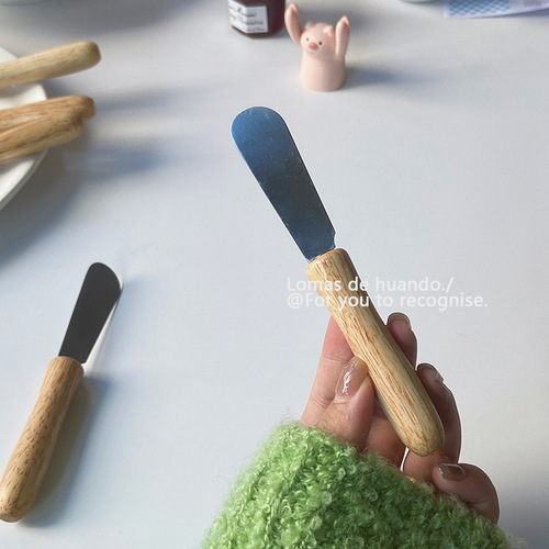 Ins Simple Cream Fruit Knife Round Wood Handle Butter Knife Baking Scraper Scraper Spoon Breakfast Bread Jam Fruit Spread Tool