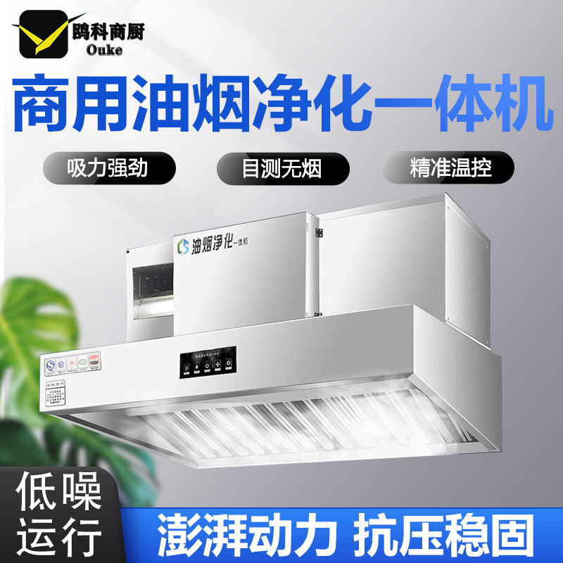 油烟净化一体机商用饭店餐饮大吸力抽油烟机不锈钢烟罩无烟净化器