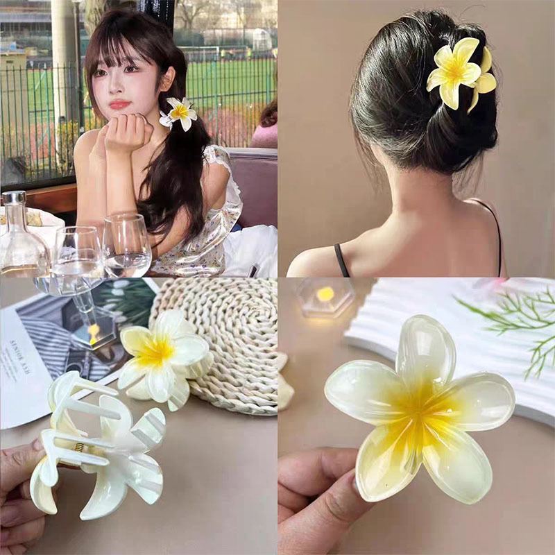 Fermaglio a forma di artiglio di plumeria, di tendenza tra Europa e America, per donna, colorato e versatile, ideale per la coda di cavallo alta._voghion.com