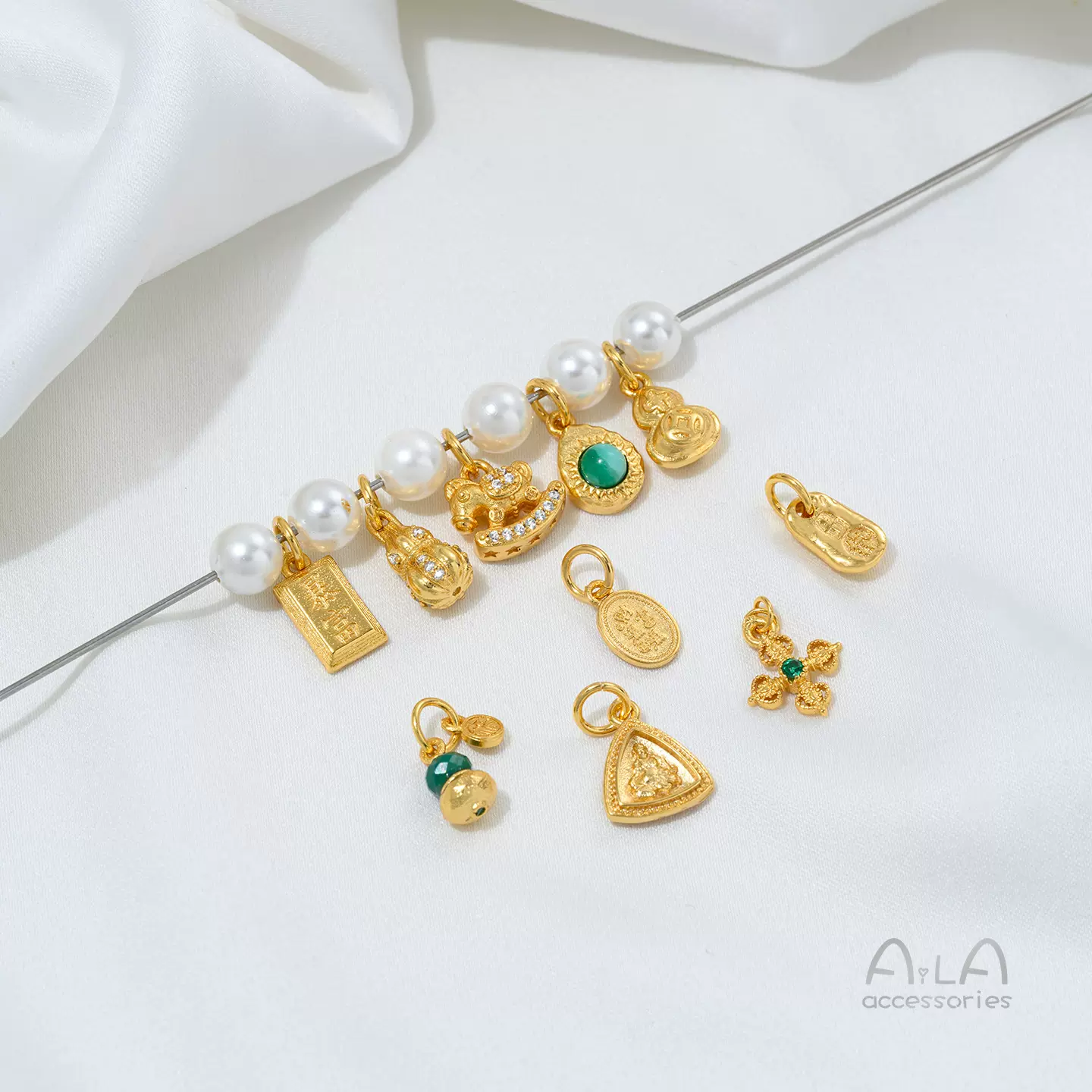 强保色铜镀24K真金镶锆石葫芦木马吊坠手工diy手项链饰品沙金配件