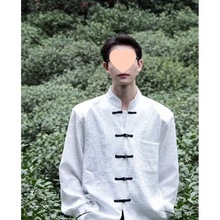 新中式男装中国风盘扣花衬衫秋季民国男装中山现代唐装男款年轻人