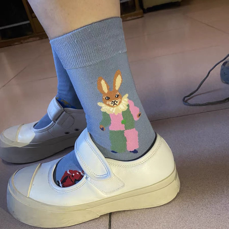 韓國socksappeal森林童話復古卡通AB版不對稱中筒ins小眾女潮襪子