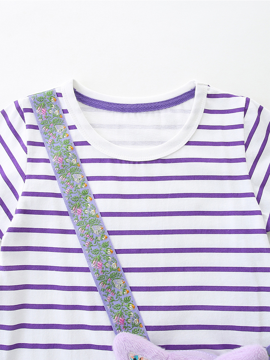 26 verano nuevo vestido infantil de estilo europeo y americano de dibujos animados bolsos gatos niñas vestido de princesa vestido a rayas de moda vestido infantil
