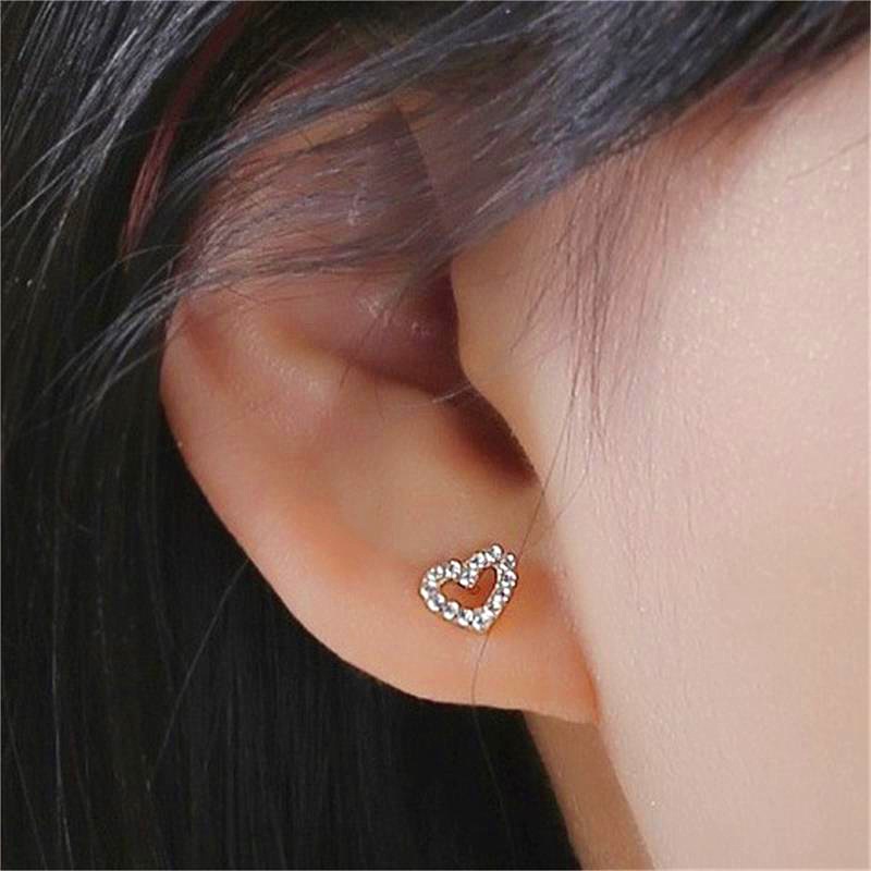 Heart Shape Pattern Women's Gender 1 Pair 925 Sterling Silver Zircon Heart Shape Ear Studs
