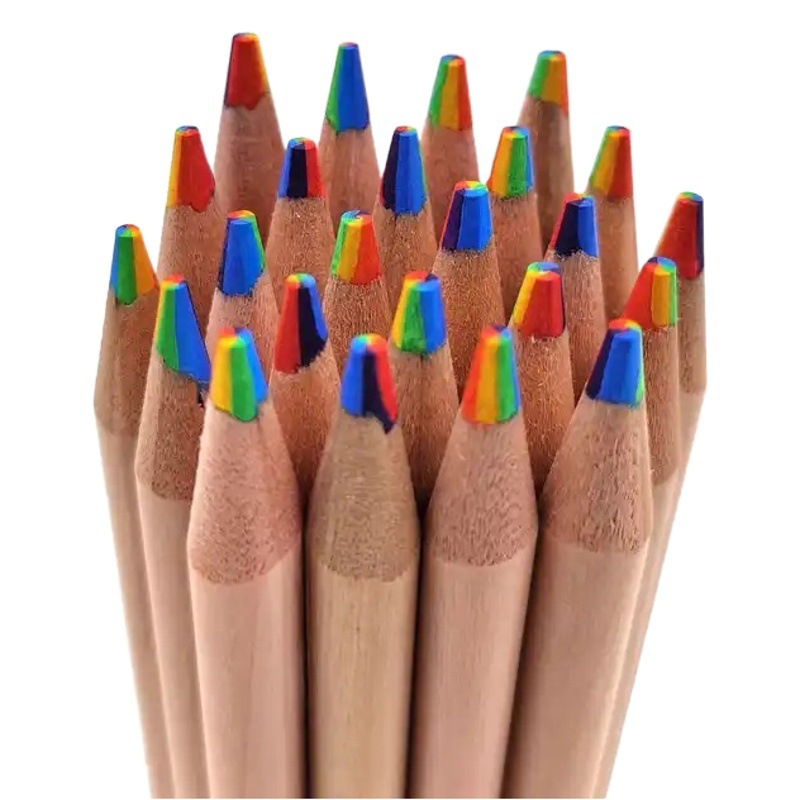 Pequeño Libro Rojo mismo estilo 7 color Arco Iris lápiz estudiante mano cuenta DIY pintura lápiz 7 color gradiente Arco Iris lápiz al por mayor
