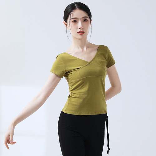 Ballet training suit V-neck gymnastics suit for women's examination short-sleeved backless yoga body suit modern dance suit top