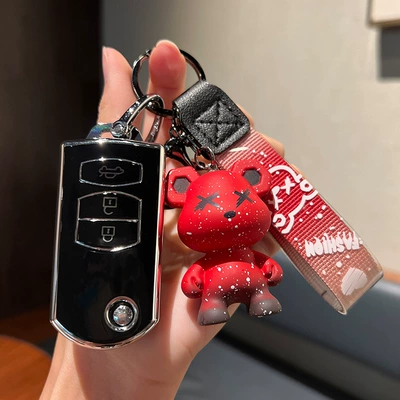 For Mazda 3 Star Car key bag - mazda-d-folding-3-keys-single-shell-black-red-violent-bear-pendant