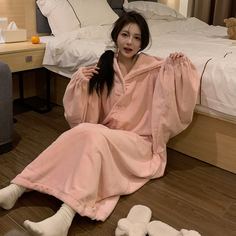 겨울 여성 잠옷 잠옷 산호 양털 두꺼운 따뜻한 빛 럭셔리 후드 홈 옷 커플 남녀